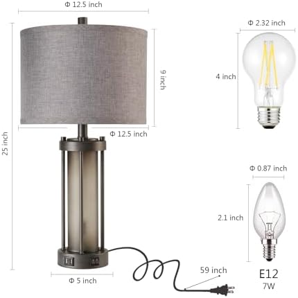 RORIA Set of 2 Rustic Table Lamps for Living Room with 2 USB Ports