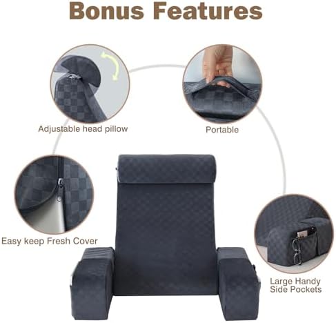 Vekkia 21'' Reading Pillow for Adults with XL Side Pockets, Adjustable Arms