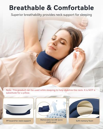 Neck Brace Cervical Collar - Neck Support Brace for Sleeping, Soft Foam Wraps Keep Vertebrae Stable and Aligned for Relief of Cervical Spine Pressure for Women & Men, (10.6-12.6 Inch) Blue