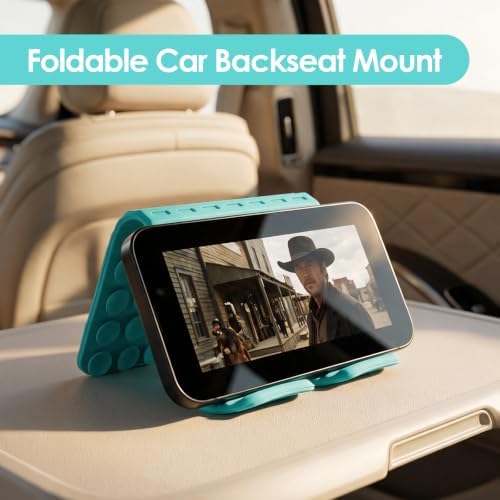 Flexible Silicone Aluminum Phone Holder Tablet Stand with Charging Port Design, Foldable Airplane Laptop/Phone Stand for Home Office Travel (Tiffany - with Suction)
