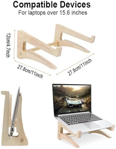UI U & I Laptop Stand Riser, Portable and Adjustable Stand, for Notebook up to 13-17 Inch, Wood