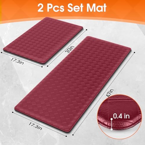 TranquilRelax 2-Piece Kitchen Mats, Cushioned Non-Slip Floor Mats, Burgundy