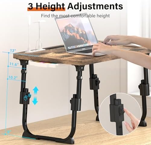 Lap Desk for Bed Adjustable Height with USB Port 23.6" x15.7" Desktop