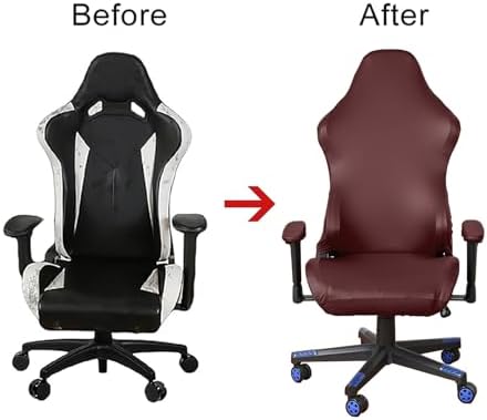 Waterproof PU Leather Gaming Chair Cover, Ergonomic Office Computer Game Chair Slipcovers, 4pcs Set Anti-Slip Stretchy Covers for Reclining Racing Gaming Chair (Wine Red)