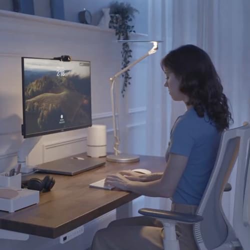 UPLIFTDESK E7 LED Desk Lamp – Adjustable 3 Color Modes, Dimmable Home Office Desk Light for Standing Desk, Dual Monitors, Aluminum Task Lamp (Silver Lamp, Silver Base)