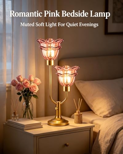 Lightdot Mid Century Modern Flower Table Lamp Dimmable Vintage Pink Lamp
