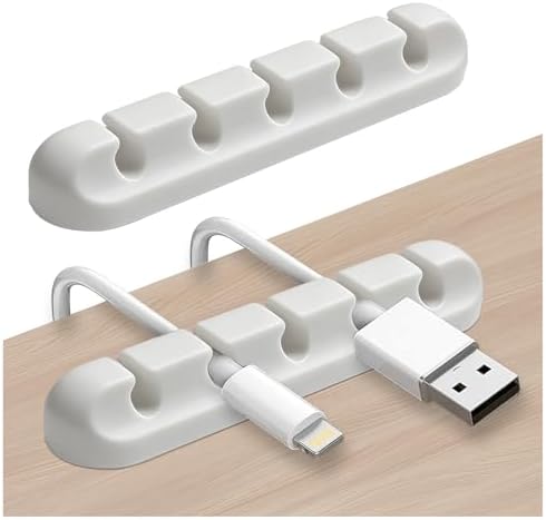 2 Packs Cable Clips, Cable Organizers for Cords, Cable Holder,Cord Organizer, Cord Holder for Desk,Car,Home and Office (5 Slots)，White
