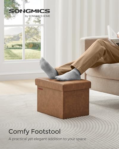SONGMICS Small Folding Storage Ottoman, 12.2 x 16.1 x 12.2 Inches