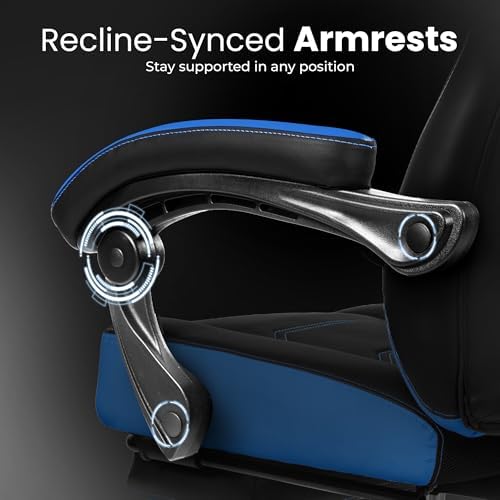 Gaming Chairs with Footrest, Big and Tall Gamer Chair with Headrest and Lumbar Support for Adults, Blue