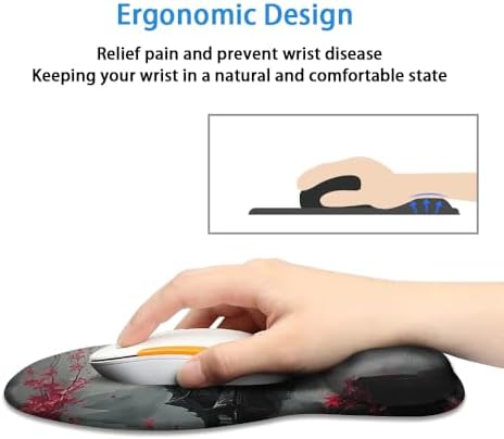 Ergonomic Mouse Pad with Wrist Rest,Comfortable Computer Gel Mouse Pad Wrist Support for Laptop,Pain Relief Mousepad with Non-Slip PU Base Cherry Blossom