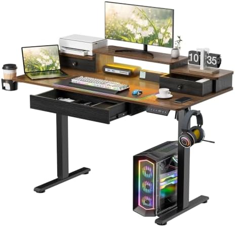 Height Adjustable Desk 47.2" Electric Standing with Drawers RGB