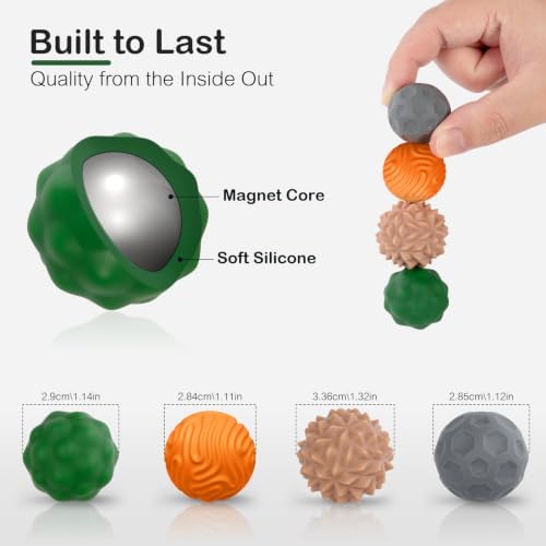 Fidget Toys Adults – 4PCS Magnetic Silicone Stress Balls for Anxiety, Focus & ADHD Relief, Textured Sensory Desk Gadgets, Stocking Stuffers or White Elephant Gifts for Men Women Teens