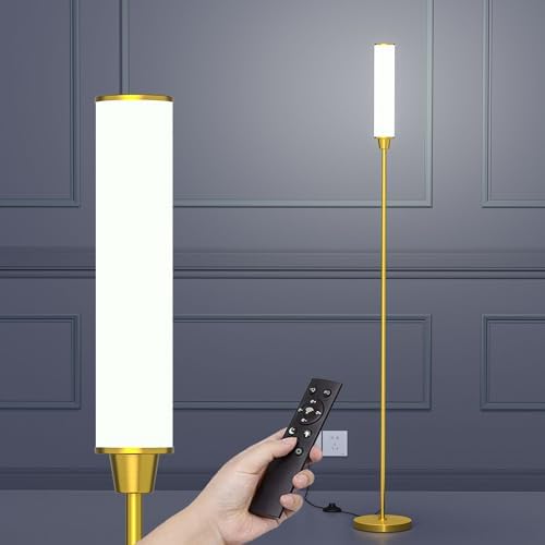 Nukanu Floor Lamp with Remote Control,Bright Floor Lamps for Living Room/Bedroom/Office, Stepless Adjustable 3000K-6000K Colors and 10-100% Brightness,Standing Light with Foot Switch (Brass Gold)