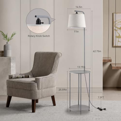 Floor Lamp with Table, 2-in-1 Side Table Floor Lamp with Linen Shade