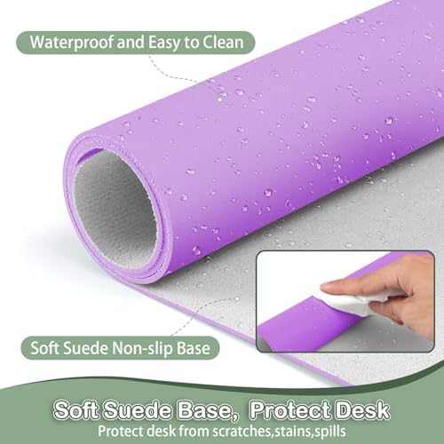 Boutilon Leather Desk Pad Protector,Non-Slip Mouse Pad,Laptop Desk Pad,Office Mouse Mat,Waterproof Leather Desk Blotter,Desk Writing Pad for Office and Home (XXL-Purple,47.2"x 17")