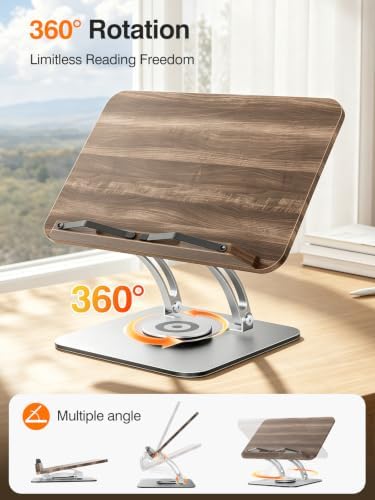 Tounee Adjustable Book Stand with 360° Swivel Base,Bright Silver
