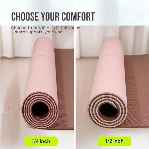 Gogokiwi Large Yoga Mat (6'x4') – 1/4" & 1/2" Thick Exercise Mats for Home Workout, Extra Wide Workout Mats for Home Gym, Yoga, Pilates, Stretching, Floor & More