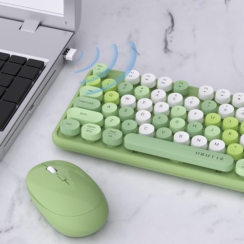 UBOTIE Colorful Wireless Keyboard and Mouse Combo (Green-Colorful)