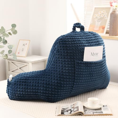Reading Pillow with Arms for Bed Sitting,Blue Flannel