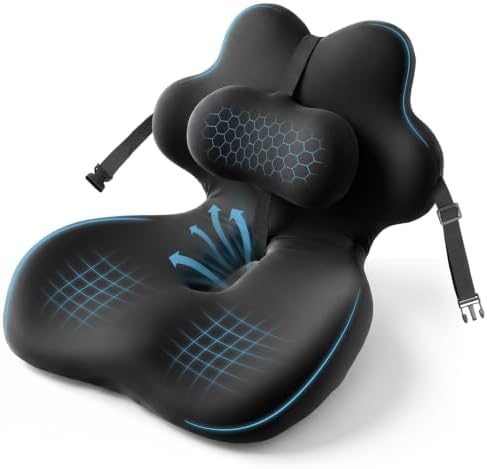 Office Chair Cushion Car Seat Cushion with Adjustable Lumbar Support Pillow