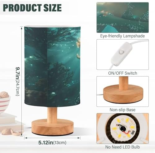 ALAZA Underwater Mermaid Beautiful Decor Bedside Table Lamp with USB Port for Bedroom Nightstand Office Desk LED Bulb Included