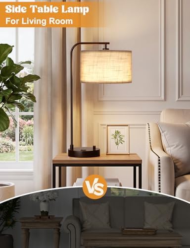 20.7" Tall Table Lamp with USB & Outlet, Fully Dimmable Nightstand Lamp