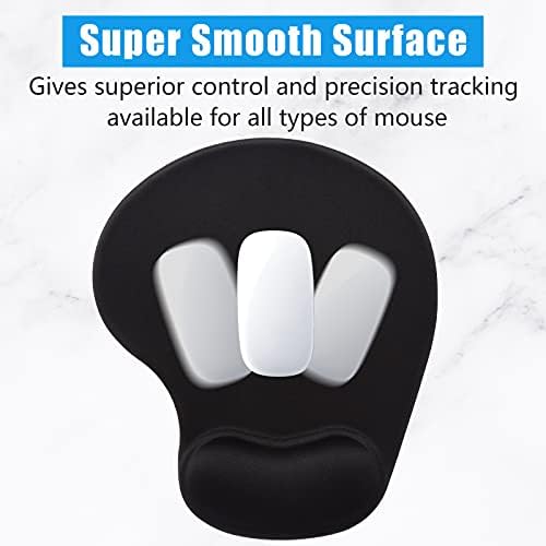 Hsurbtra Ergonomic Mouse Pad with Wrist Rest Support, Gel Mouse Pads with Non-Slip PU Base, Pain Relief Memory Foam Computer Mat, Cute Office Supplies Desk Decro Accessories, Jet Black