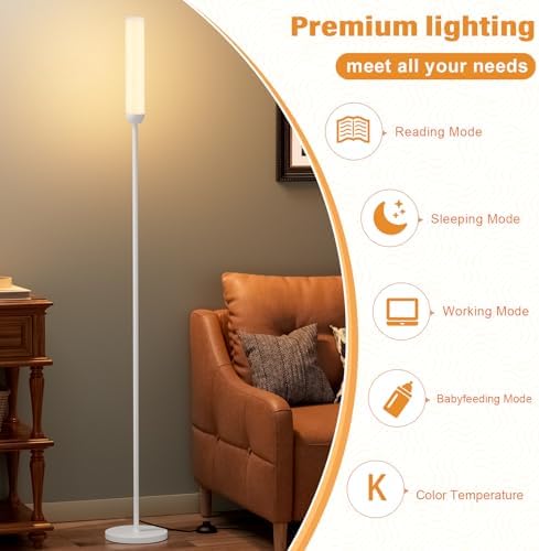 Ambimall LED Floor Lamp with Remote Control, Foot Switch, White