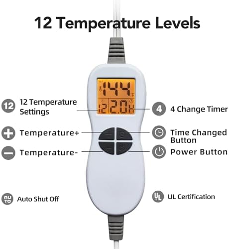 Ambershine 19''x24'' Weighted Neck & Shoulder Heating Pad, 2.5lbs with 12 Temperature Settings& 4 Auto-Off Timers, Pain Relief for Neck/Shoulder/Back(Light Blue)