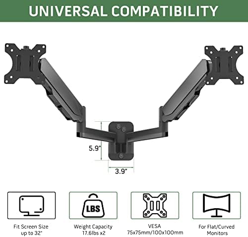 UPGRAVITY Dual Monitor Wall Mount for Two 17-32 inch Flat Computer Screens