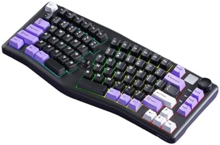 A75 Alice-Layout Mechanical Keyboard with Rocker and Knob,Hot Swappable Triple Mode Gaming Keyboard with Cute Cat Keycaps for Win/Mac,Gasket,RGB Backlight,4000mAh Battery (Black Purple)