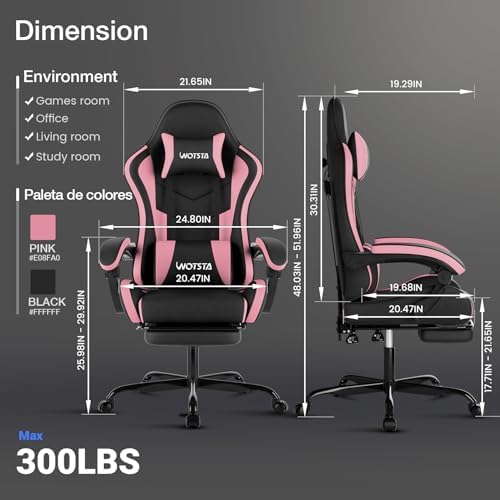 Ergonomic Gaming & Office Chair, Footrest, Racing Design Black/Pink
