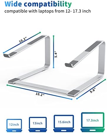SOUNDANCE Laptop Stand for Desk, Metal Riser, Fits 12-17.3 Inch, Silver
