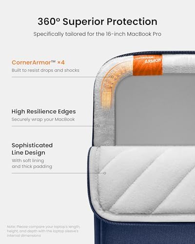 tomtoc 360° Protective Laptop Sleeve for 16-inch New MacBook Pro M5 Pro/Max