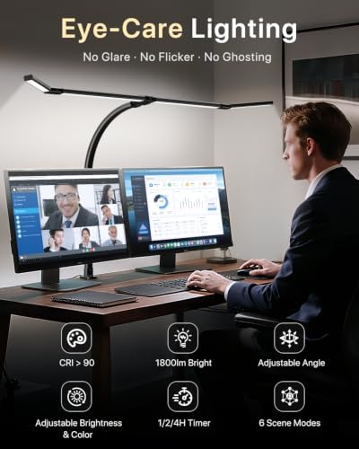 ONEMIX LED Desk Lamp with Clamp, 42-Inch 4-Panel Light for Dual Monitors