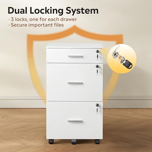 DEVAISE 3 Drawer Wood Filing Cabinet with Upgrade to 3 Individual Locks