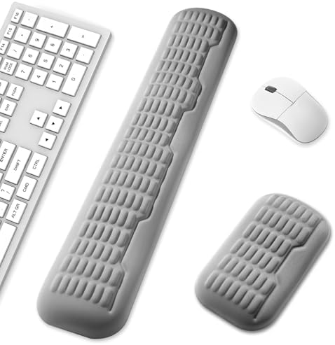 UnivoColors Full-Sized Keyboard & Mouse Wrist Rest Set-Ergonomic 3.0 Upgrade,Wave Curve Support,Comfortable Support & Fatigue Relief,Non-Slip Base,Perfect for Work & Gaming(Grey)