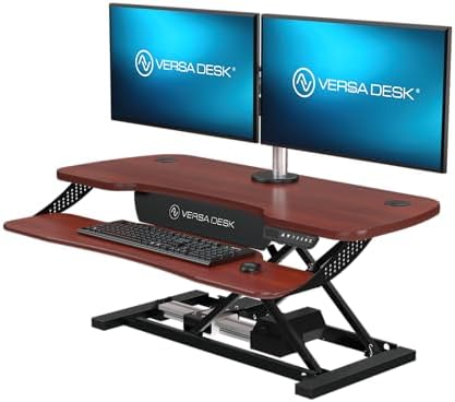 VERSADESK PowerPro Elite 48” x 24” Standing Desk Converter | 48 Inch Electric Height Adjustable Sit to Stand Desk Riser w/Keyboard Tray & USB Hub - Ergonomic Workstation for Home & Office, Cherry