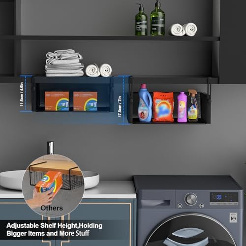 AmonHouseware 2Pack Under Shelf Basket,Adjustable Hanging Holder,Black