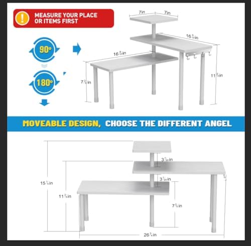 JayRex 3-Tier Bathroom Countertop Corner Shelf Organizer, White