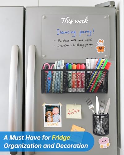 VICNOVA Magnetic Pen Holder, Metal Storage Basket with Strong Magnets