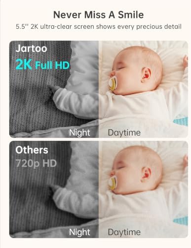 Jartoo 2K 5.5" Video Baby Monitor with Camera and Audio,AI Cry Detect 1860ft Long Range Baby Monitor No WiFi Baby Camera Wireless,Clear Night Vision,ANC, 2-Way Talk,White Noise,6000mAh [2025 New]