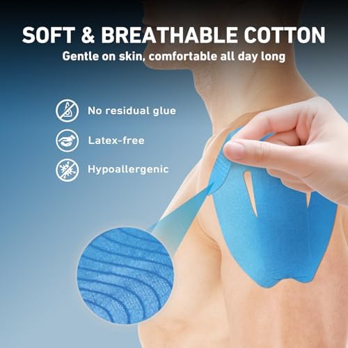 KTQUICK Precut Kinesiology Tape for Shoulders, 24 PCS, 20% Stronger, Blue