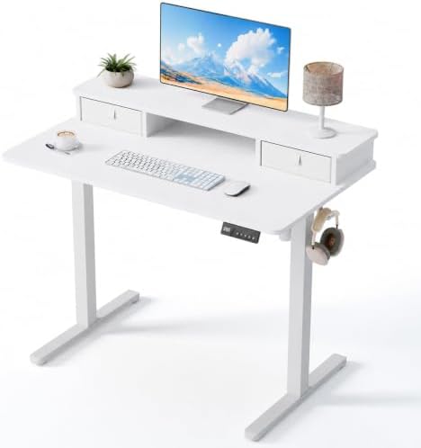 40" x 24" Electric Standing Desk with Dual Drawers, White