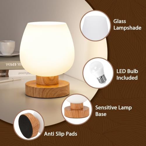 Seealle Small Touch Table Lamp for Nightstand, 3 Way Dimmable Bedside Lamp