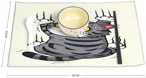 Cute Cat Stretching with Claws Out Washable Placemats Set of 4, Durable Heat Resistant Table Mats 17.7 X 11.8 Inch for Dining Table Kitchen Decor Indoor Use