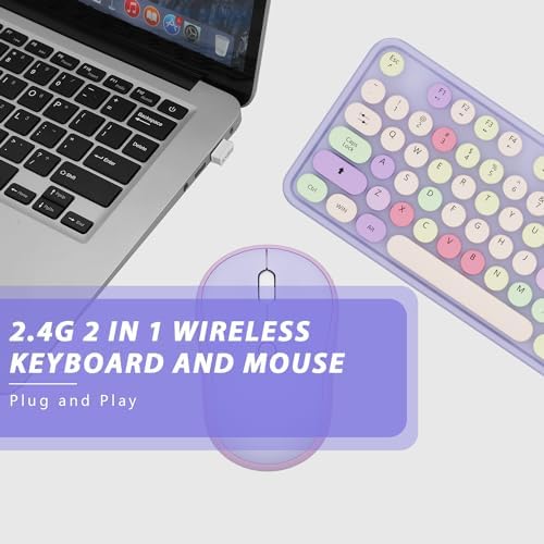 Kootop Wireless Computer Keyboard and Mouse Combo,Colorful Purple