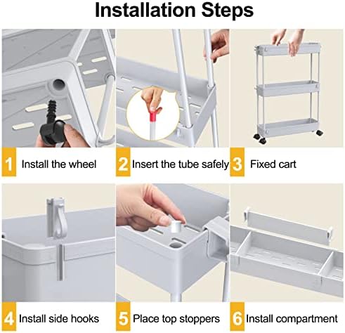 SPACELEAD Slim Storage Cart 4 Tier,Bathroom Organizer Rolling Utility,Mobile Shelving Unit Slide Out for Office, Kitchen, Laundry Room & Narrow Places,Gray