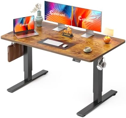 CubiCubi Electric Height Adjustable Standing Desk 55x28 Inch, Rustic Brown