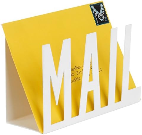 MyGift White Metal Mail Holder, Desktop Organizer with MAIL Design